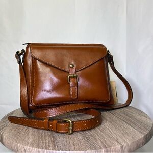 Patricia Nash 100% Leather Avellino Crossbody Organizer Bag Purse Boho Tan